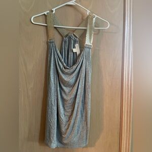 Michael Kors Gray Top with Gold Accents